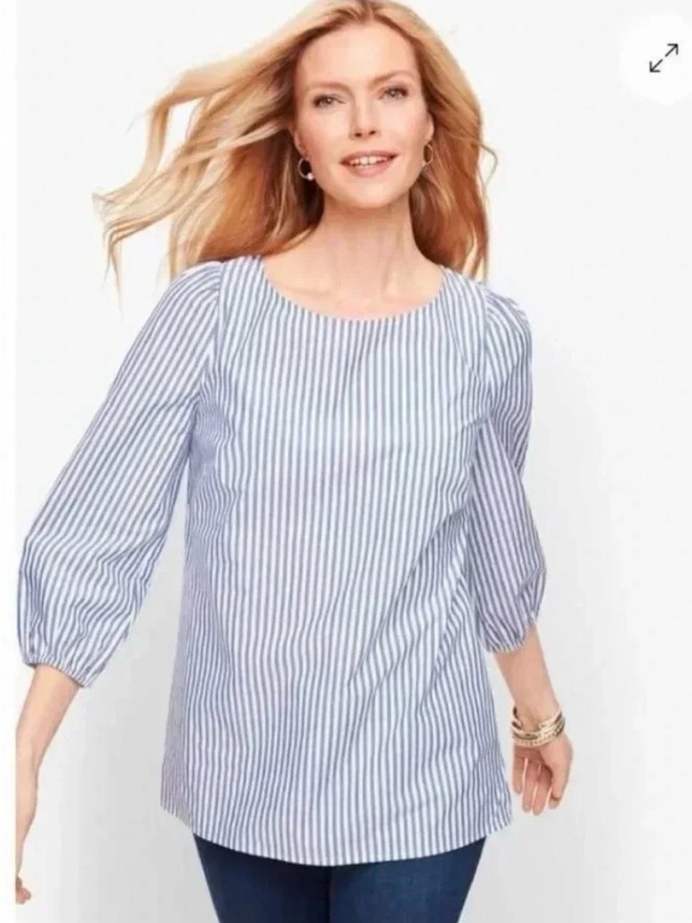 Talbots Striped Cotton Blouse in Blue & White Size Large